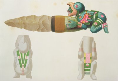 Faca usada para cortar os corações das vítimas do sacrifício, prato de "Ancient Monuments of Mexico", 1866 de Johann Friedrich Maximilian von Waldeck